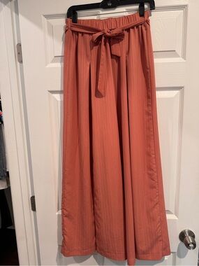 Women’s Wide-Leg Paperbag Skirt with Tie Waist - Rust